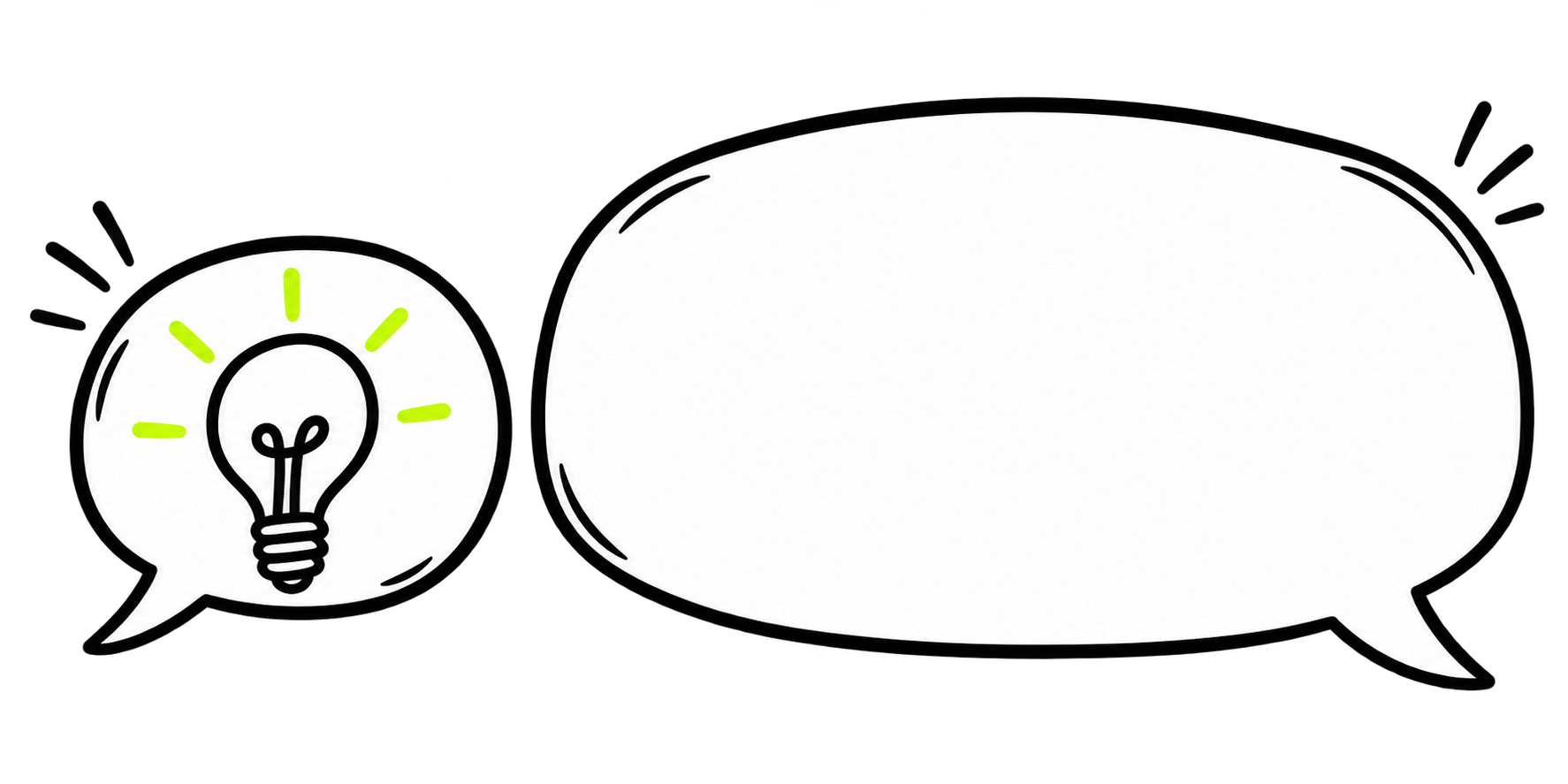 A lightbulb speech bubble beside an empty conversation bubble